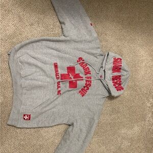 Gray Hoodie with Red Shark Rescue Print